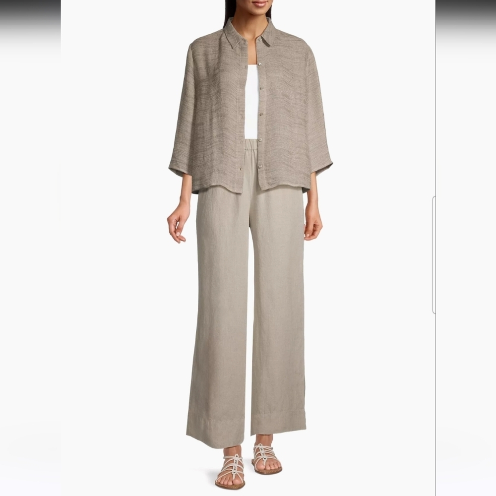 NWT || EILEEN FISHER || Linen Collared Shirt Button Down Jacket ¾ Sleeves Sz EX